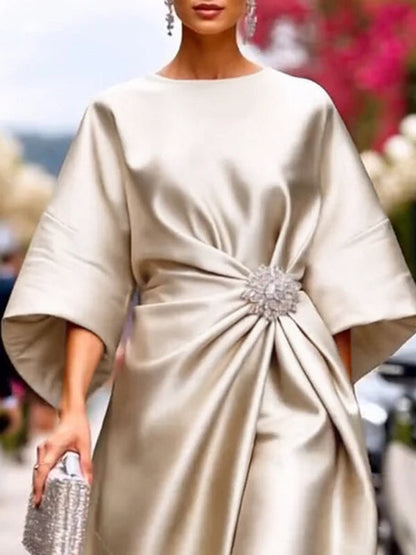 Margot Pleated Asymmetric Maxi Dress