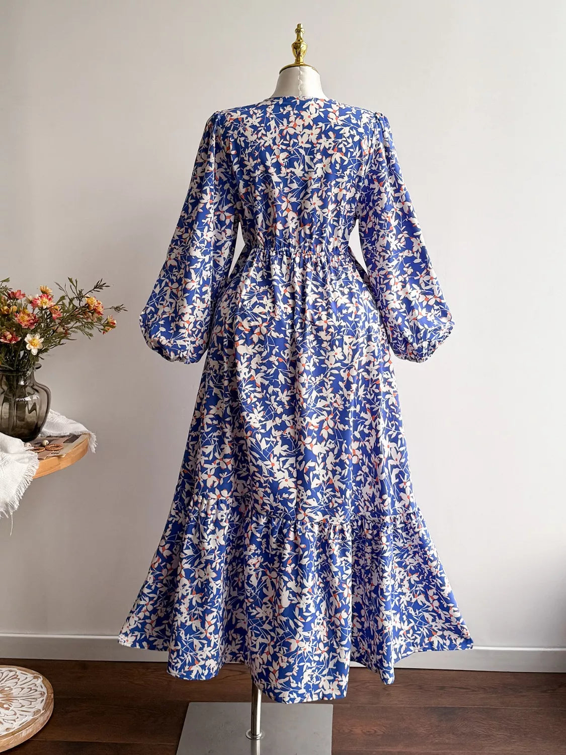 Violet Floral Maxi Dress with Flutter Sleeves