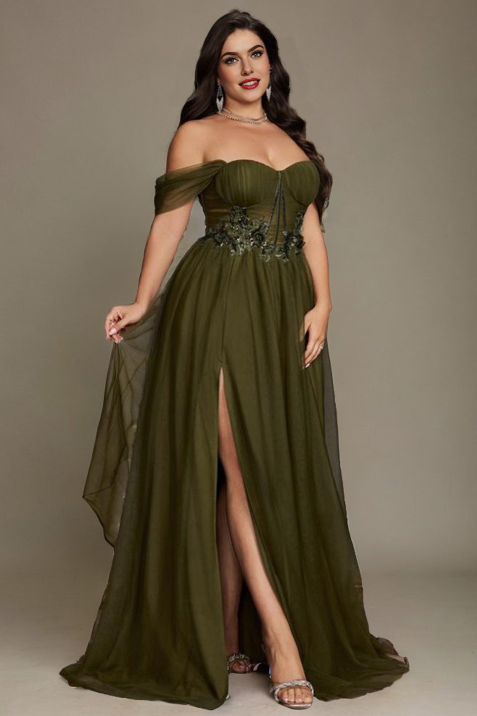 Valentina Off-Shoulder Maxi Dress in Sage