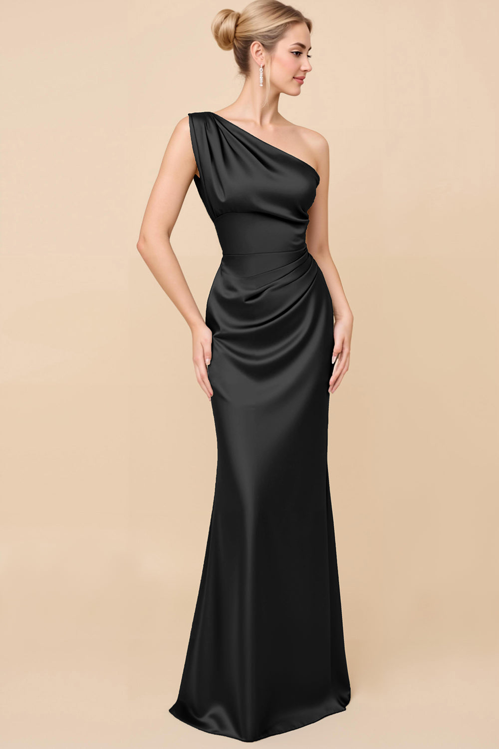 Adelaide Satin One-Shoulder Dress