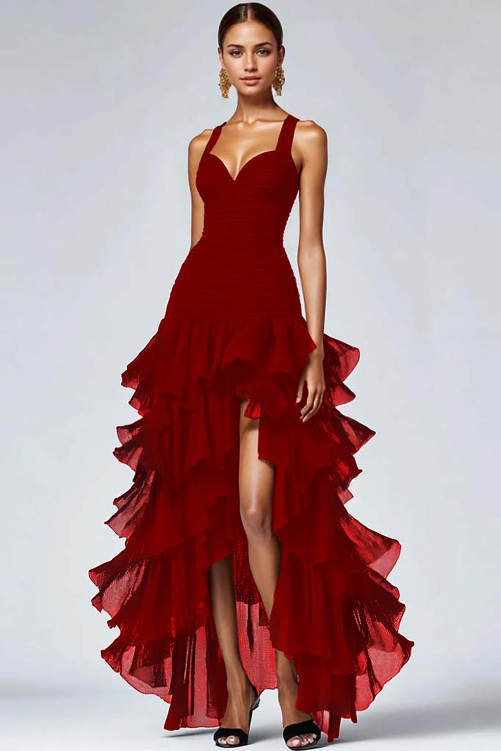 Valentina Ruffled Organza High-Low Dress