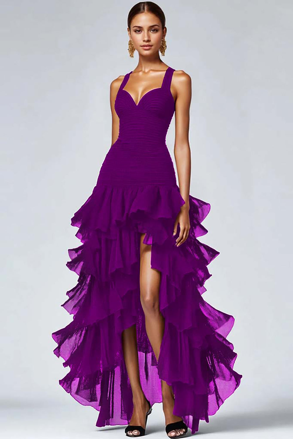 Valentina Ruffled Organza High-Low Dress