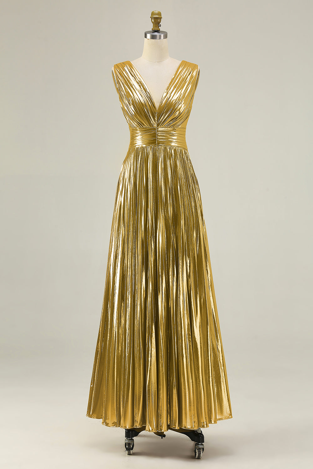Valentina Gold Metallic Pleated Gown