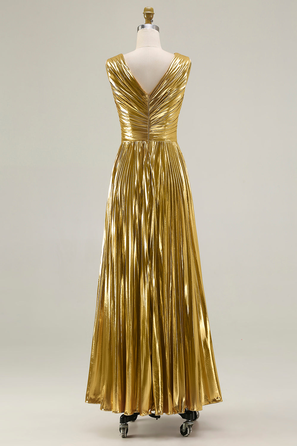 Valentina Gold Metallic Pleated Gown