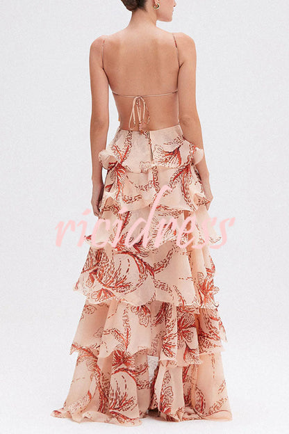 Ariae Butterfly Print Ruffle Maxi Dress