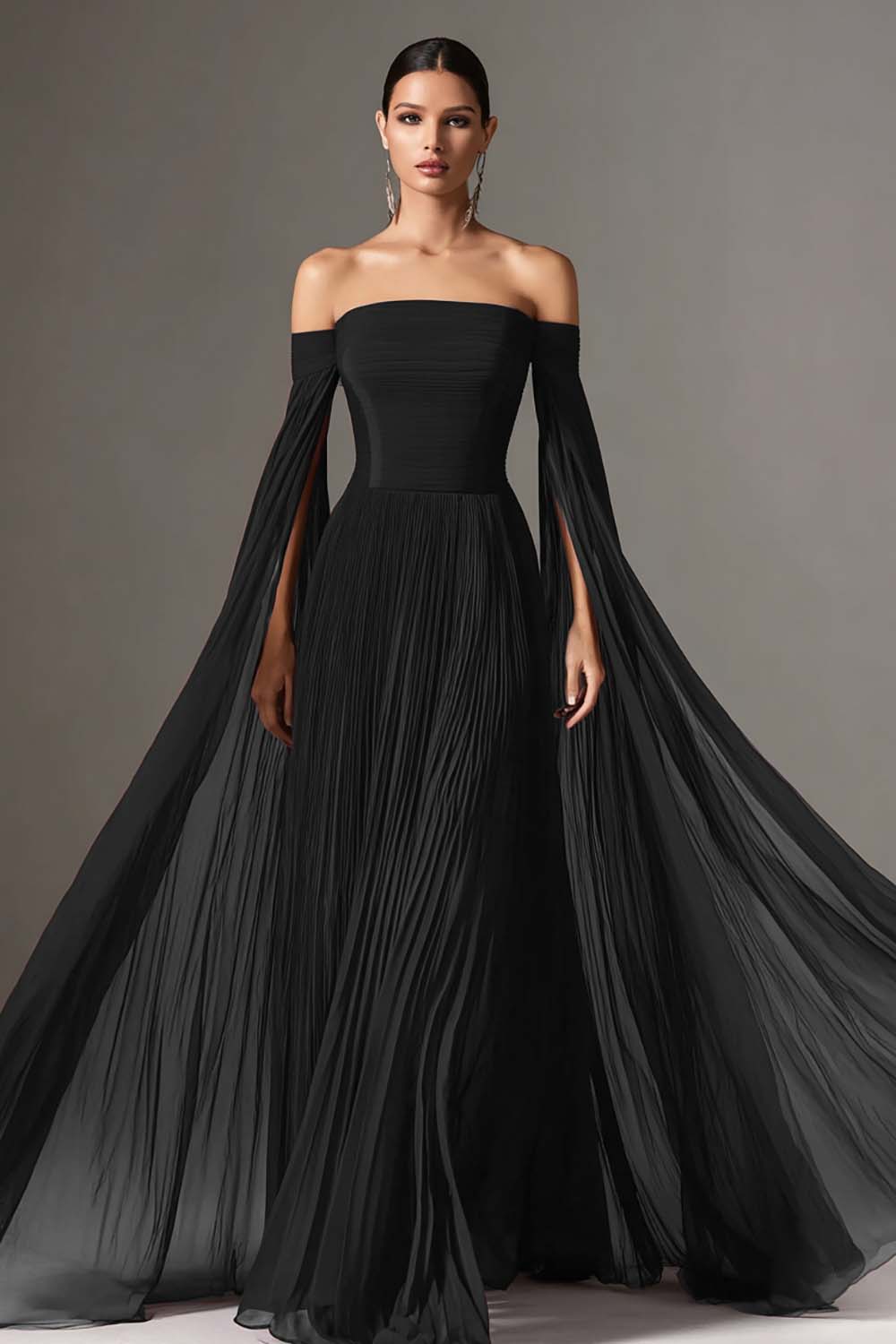 Margot Chiffon Off-Shoulder Gown with Cape