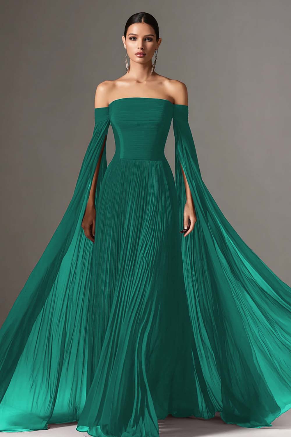 Margot Chiffon Off-Shoulder Gown with Cape