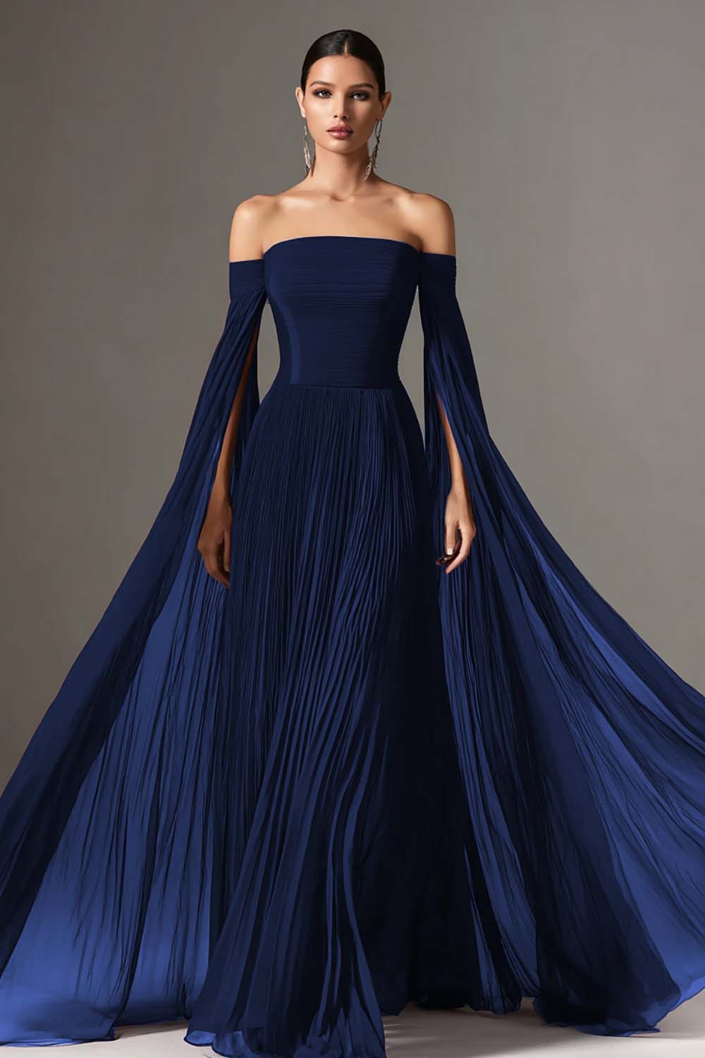 Margot Chiffon Off-Shoulder Gown with Cape