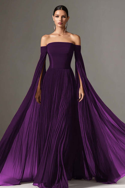 Margot Chiffon Off-Shoulder Gown with Cape