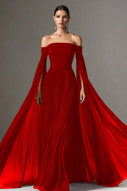 Margot Chiffon Off-Shoulder Gown with Cape
