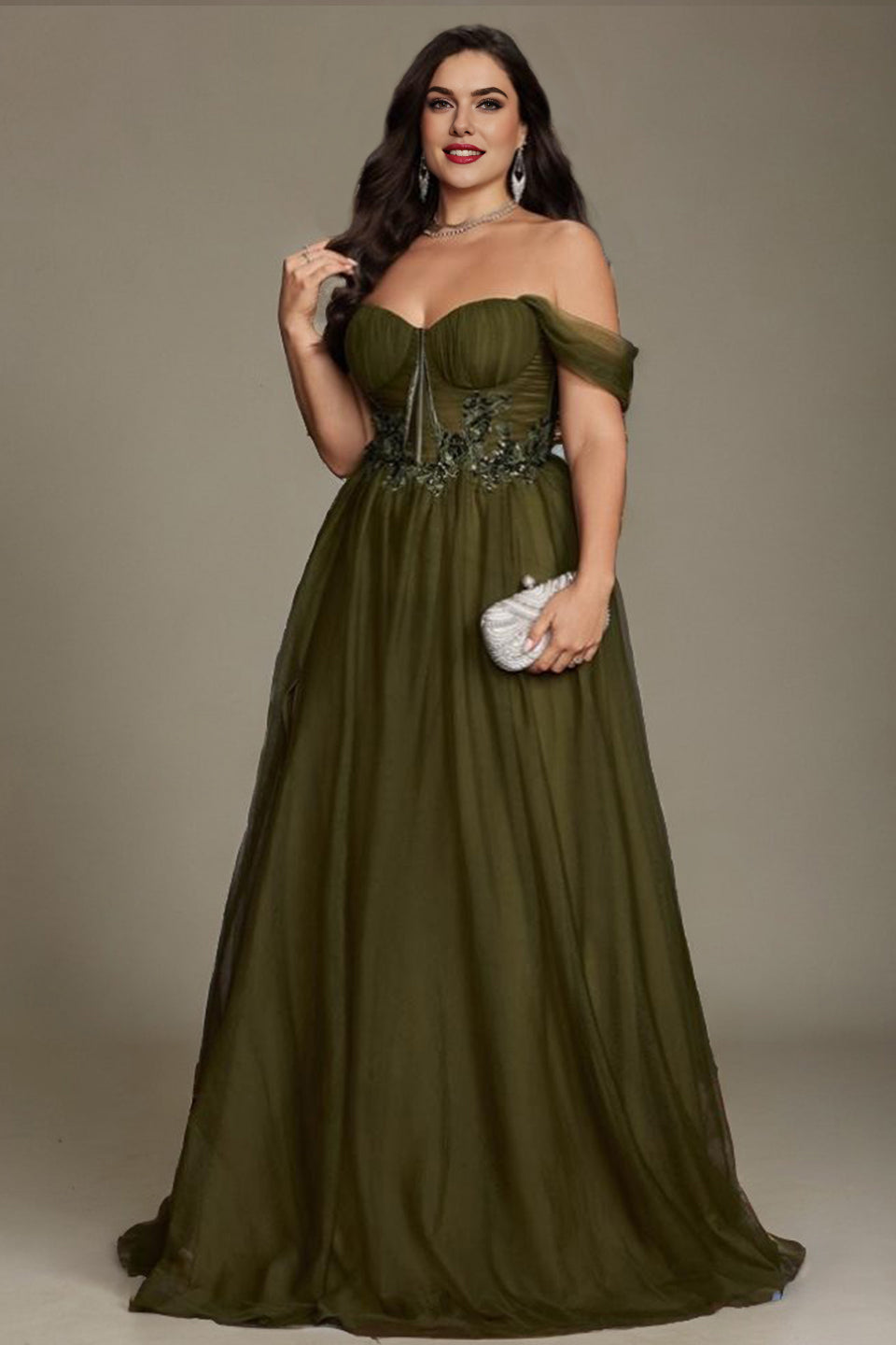 Valentina Off-Shoulder Maxi Dress in Sage