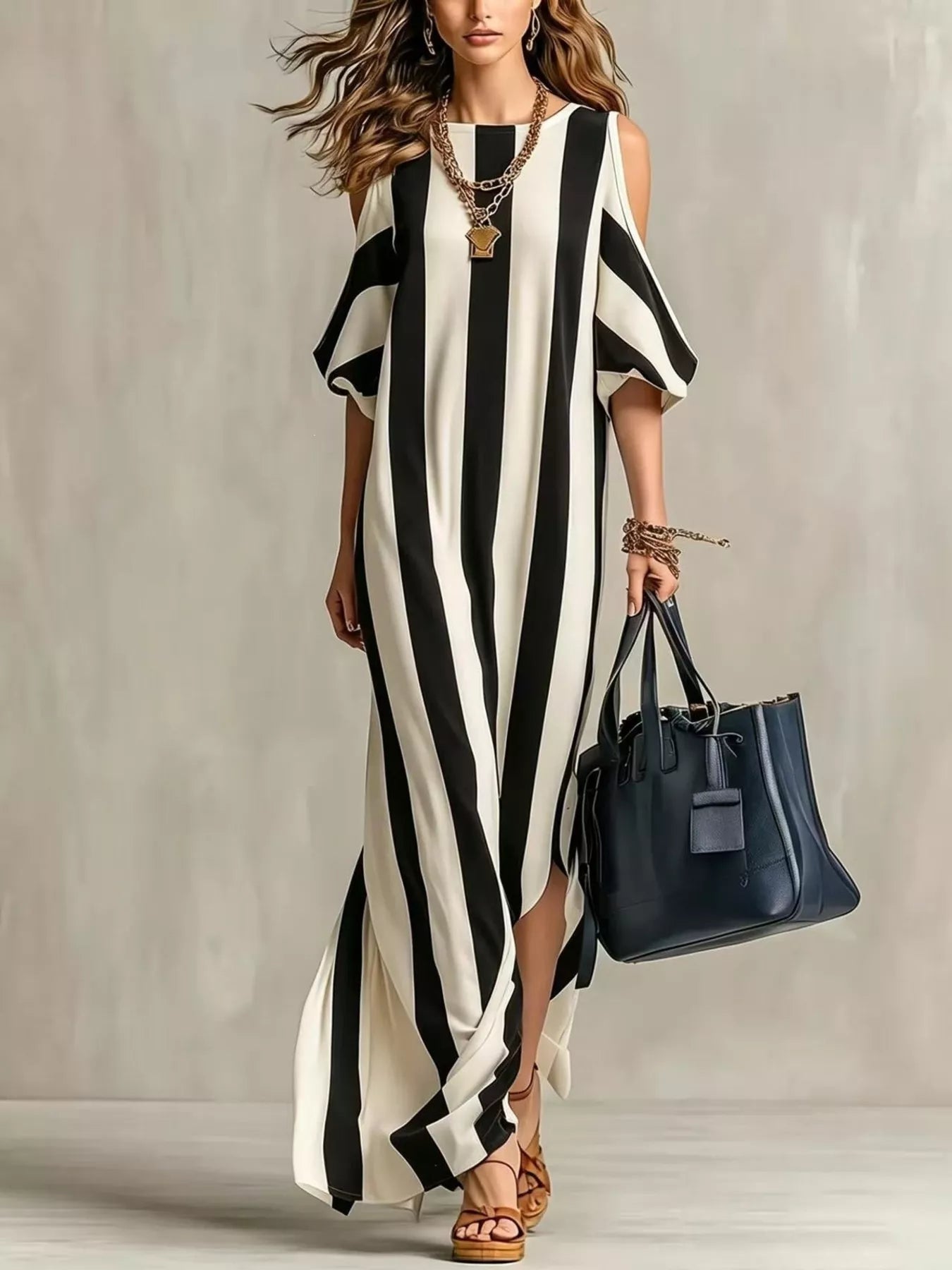 Isadora Striped Cold Shoulder Maxi Dress