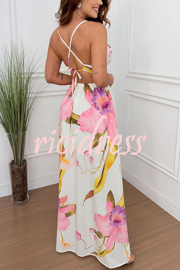 Seinah Floral Lace-Up Maxi Dress