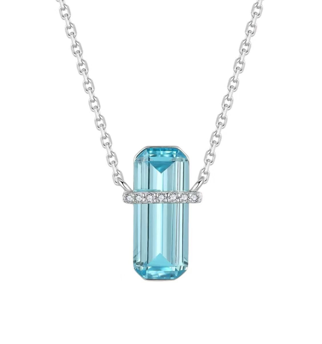 Emerald Cut Blue D Necklace