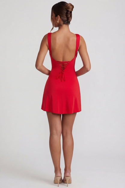 Violetta Tie-Back Mini Dress in Red