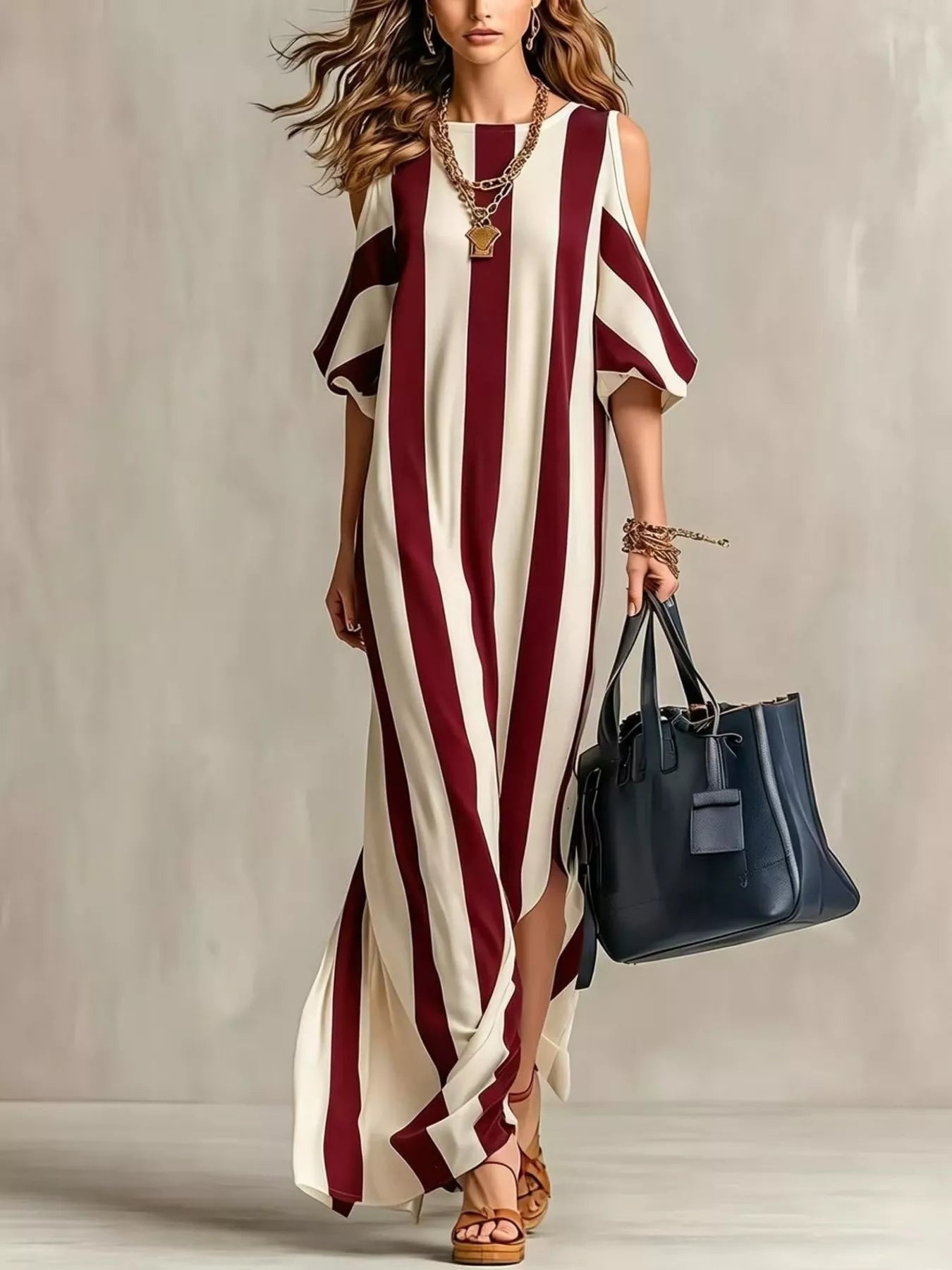 Isadora Striped Cold Shoulder Maxi Dress