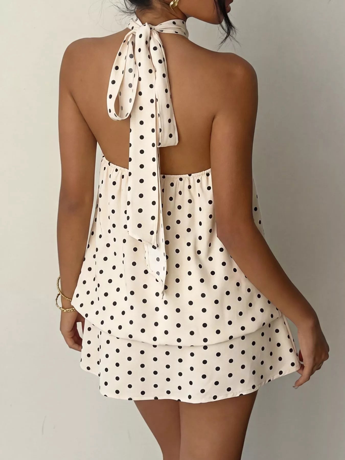 Violet Polka Dot Halter Mini Dress