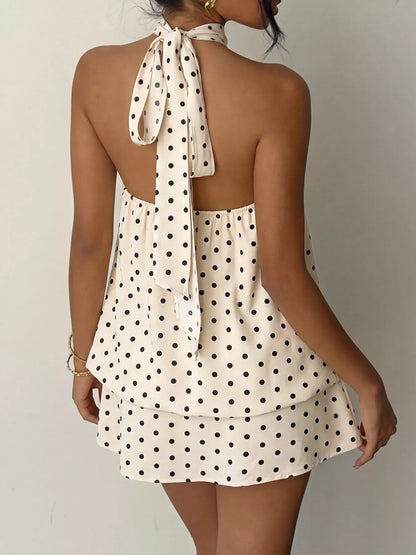 Violet Polka Dot Halter Mini Dress