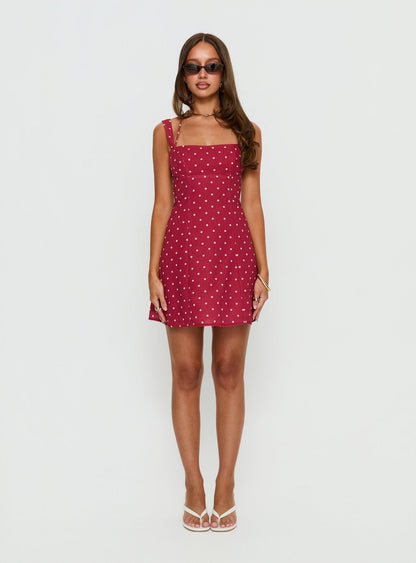 Kourtnae Halter Mini Dress in Red Polka Dot