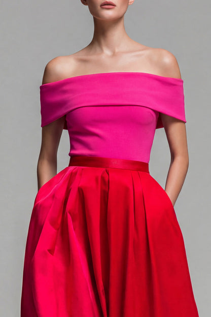 Valentina Off-Shoulder Color Block Midi Dress