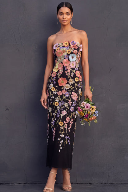 Isabelle Floral Appliqué Strapless Midi Dress