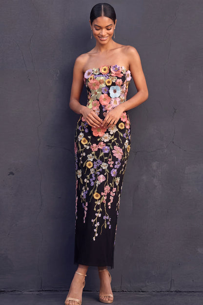 Isabelle Floral Appliqué Strapless Midi Dress