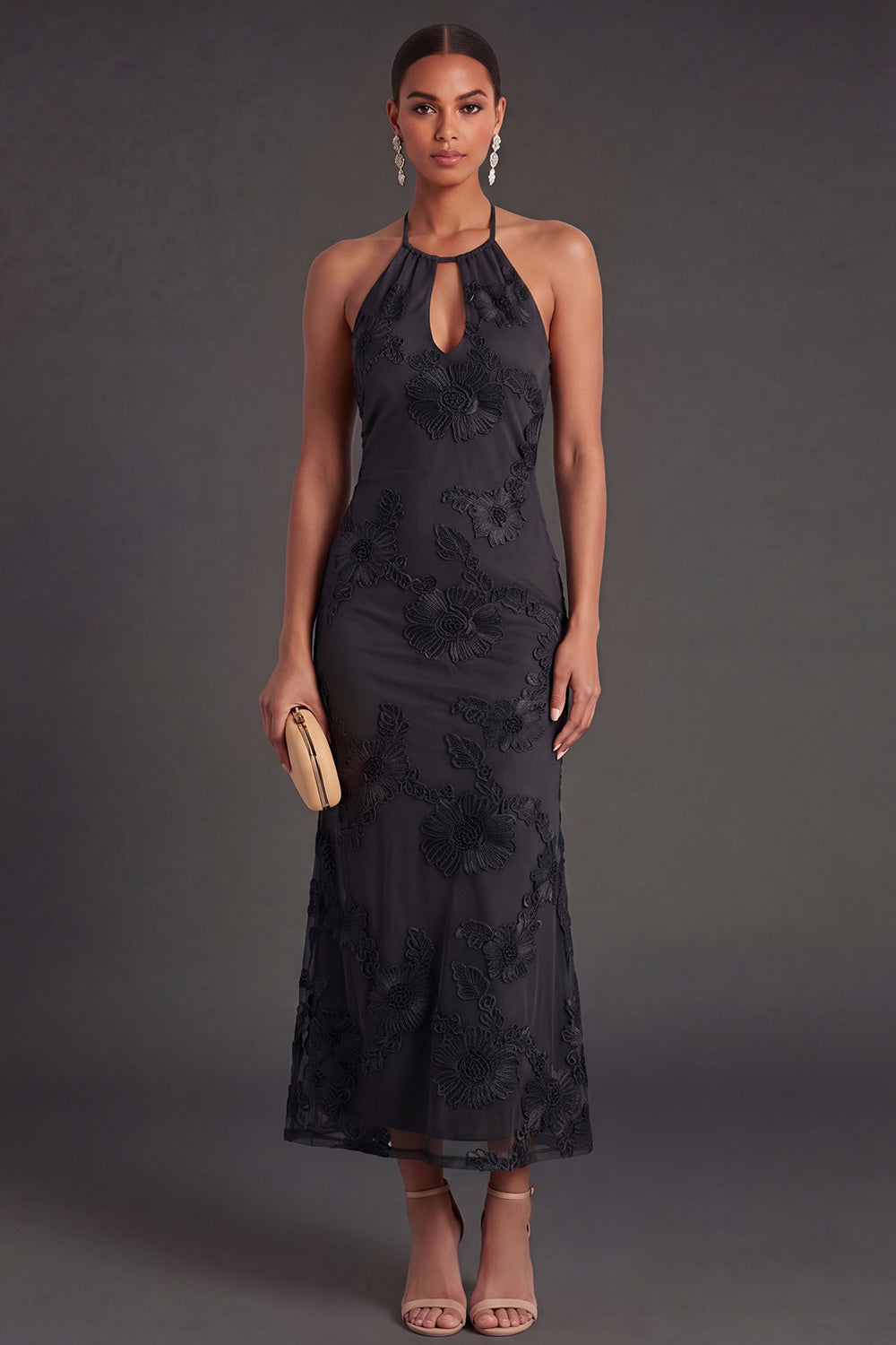 Arabella Floral Appliqué Mermaid Midi Dress