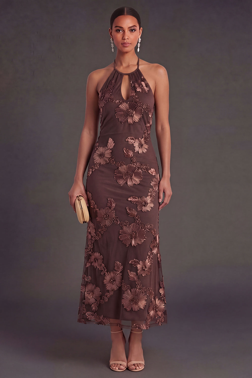 Arabella Floral Appliqué Mermaid Midi Dress