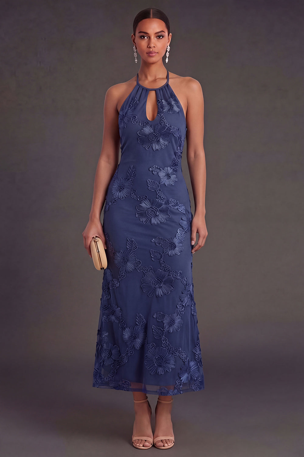 Arabella Floral Appliqué Mermaid Midi Dress
