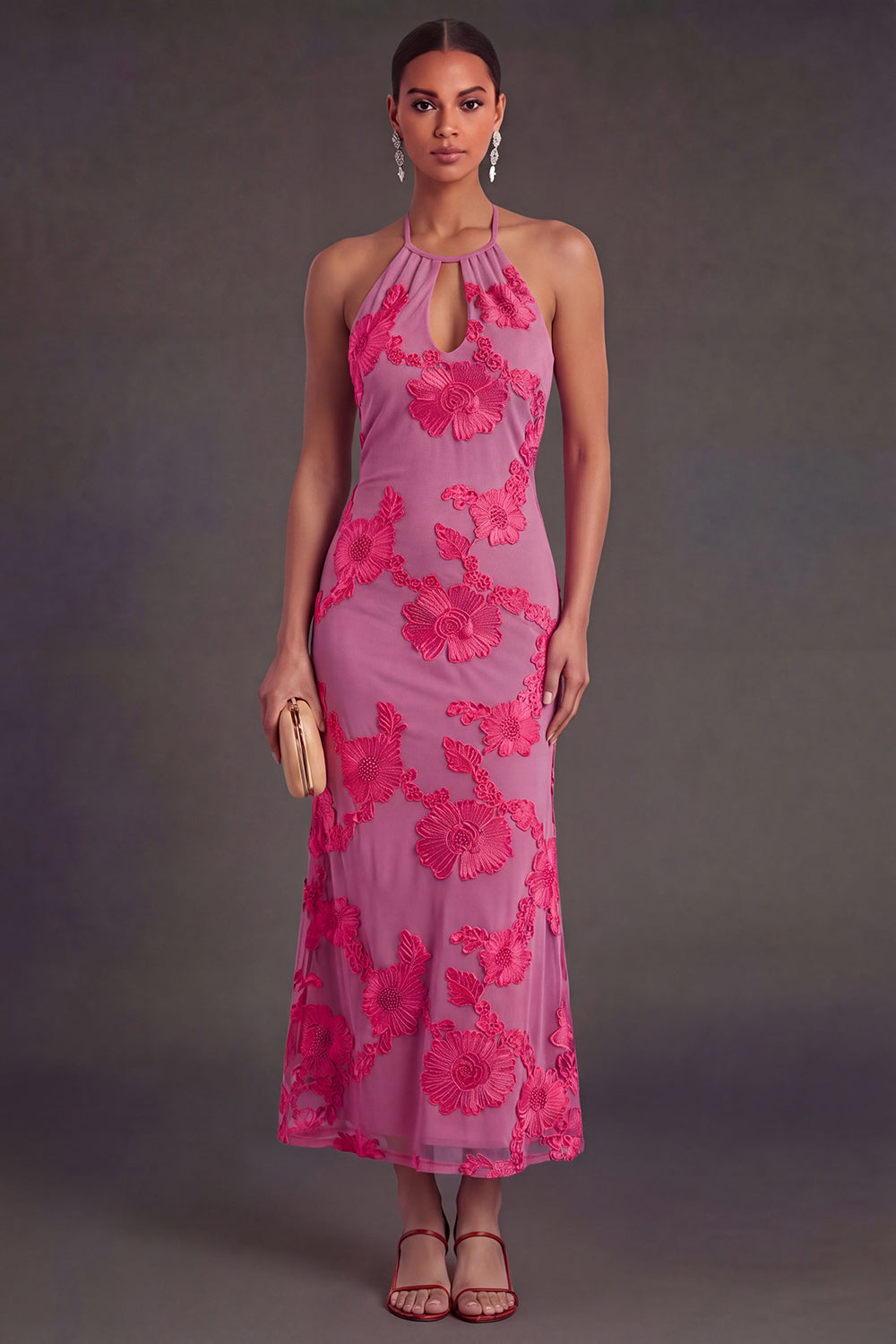 Arabella Floral Appliqué Mermaid Midi Dress
