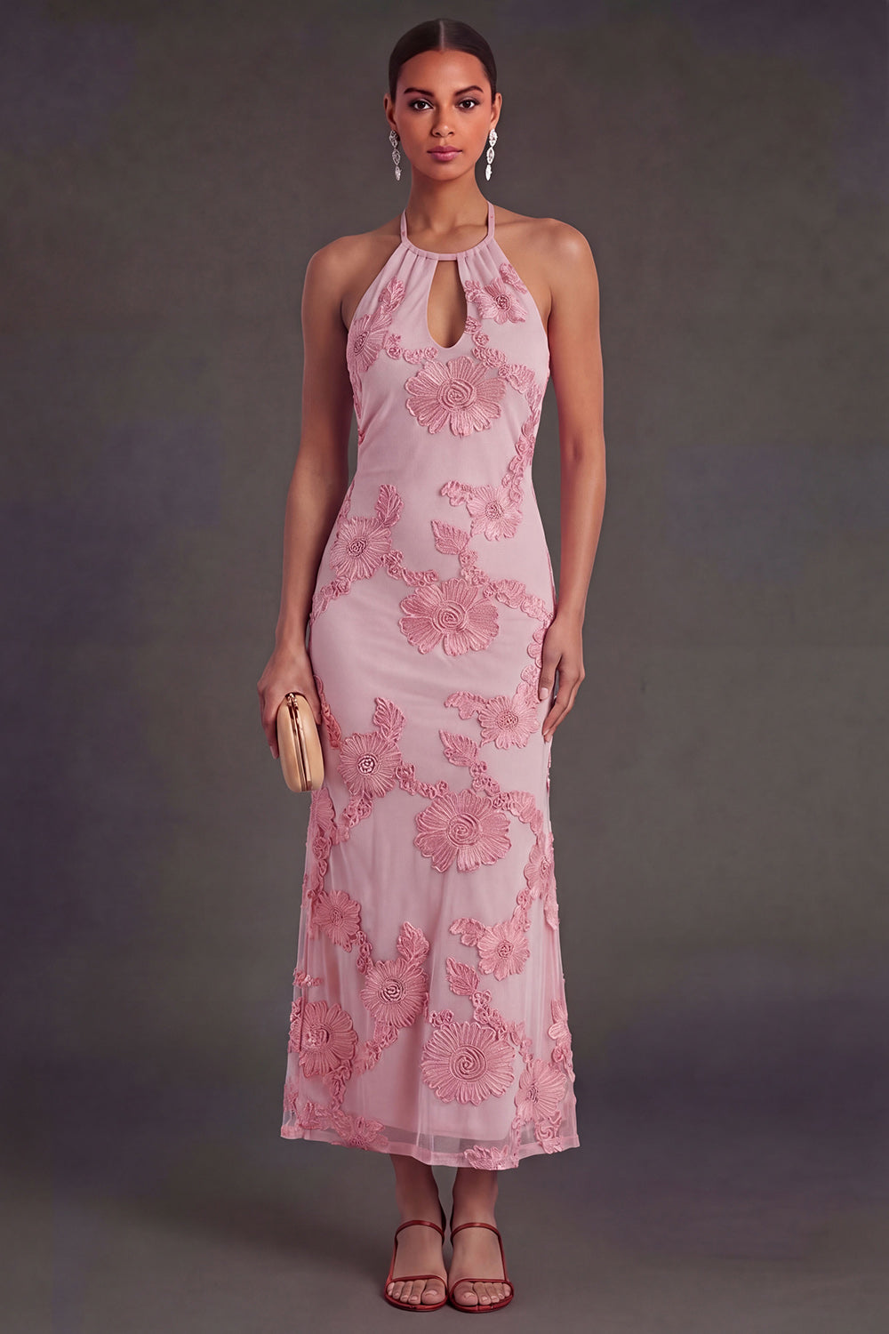 Arabella Floral Appliqué Mermaid Midi Dress