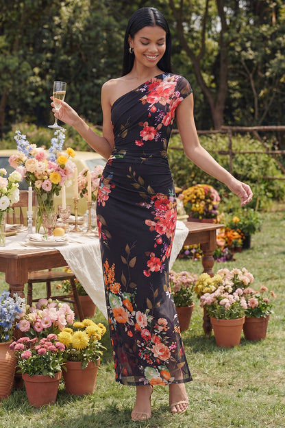 Margot One-Shoulder Ruched Maxi Dress