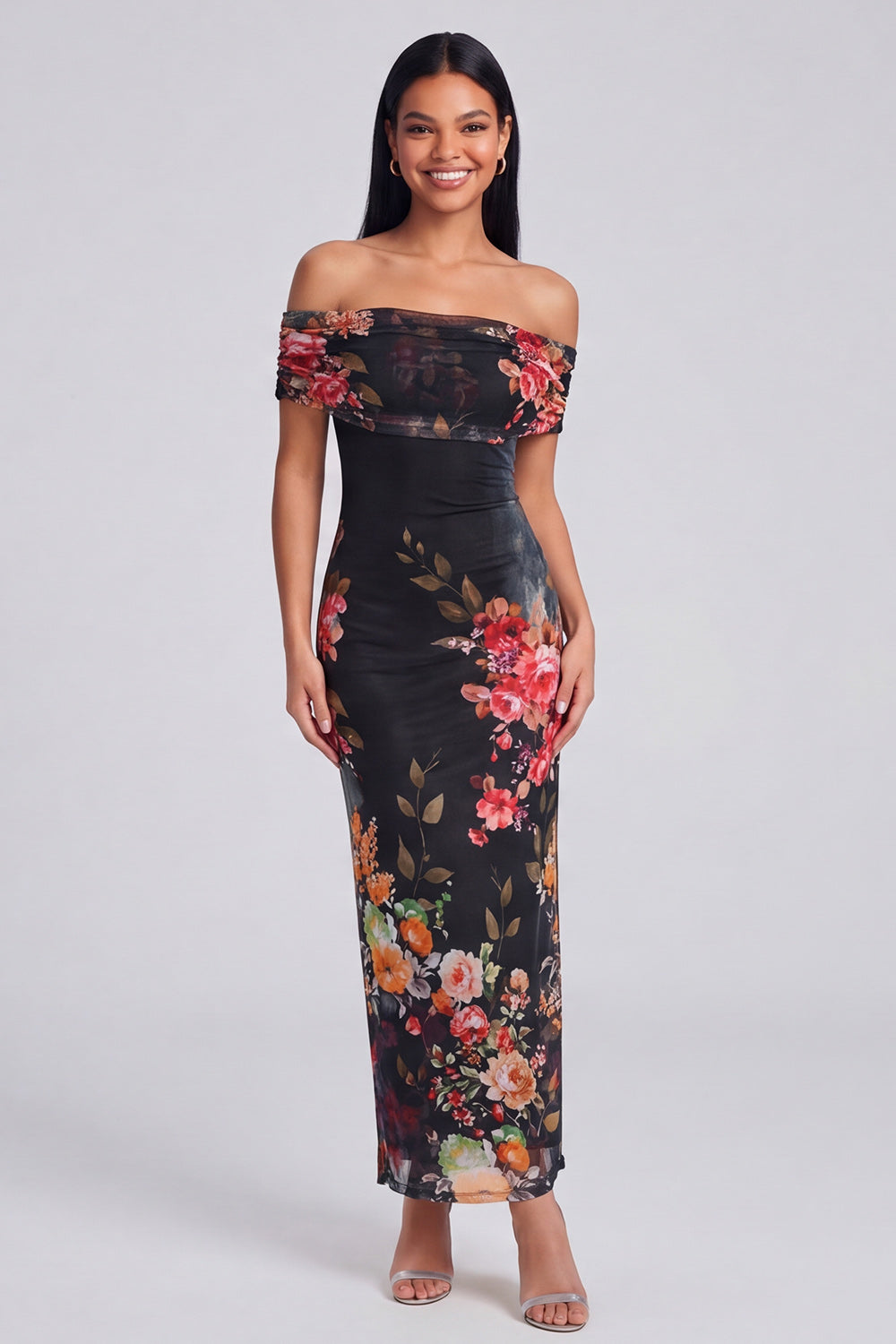 Margot Off-Shoulder Ruched Floral Maxi Dress
