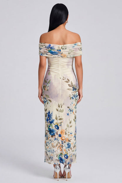 Margot Off-Shoulder Ruched Floral Maxi Dress