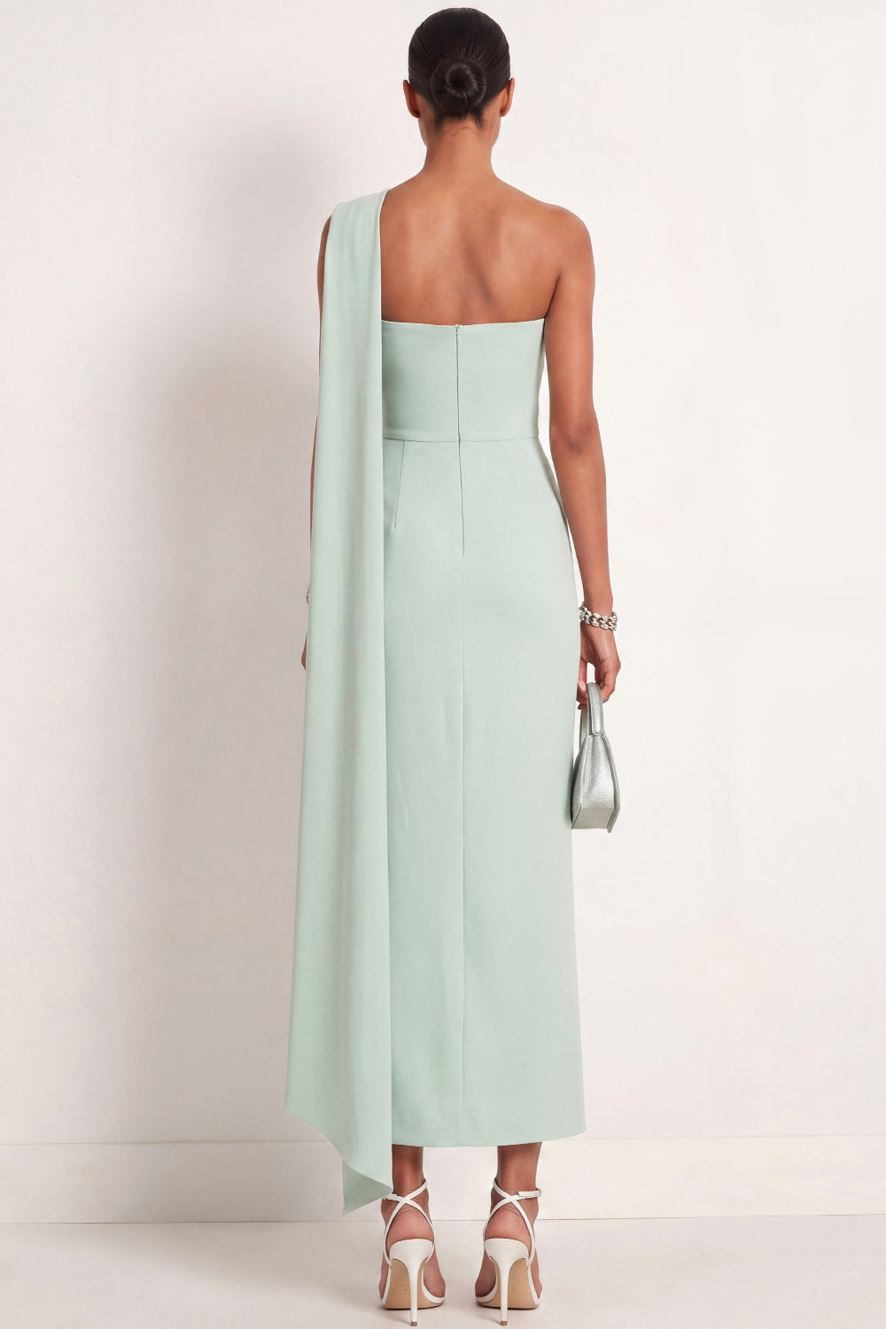 Evelyn Mint One-Shoulder Maxi Dress