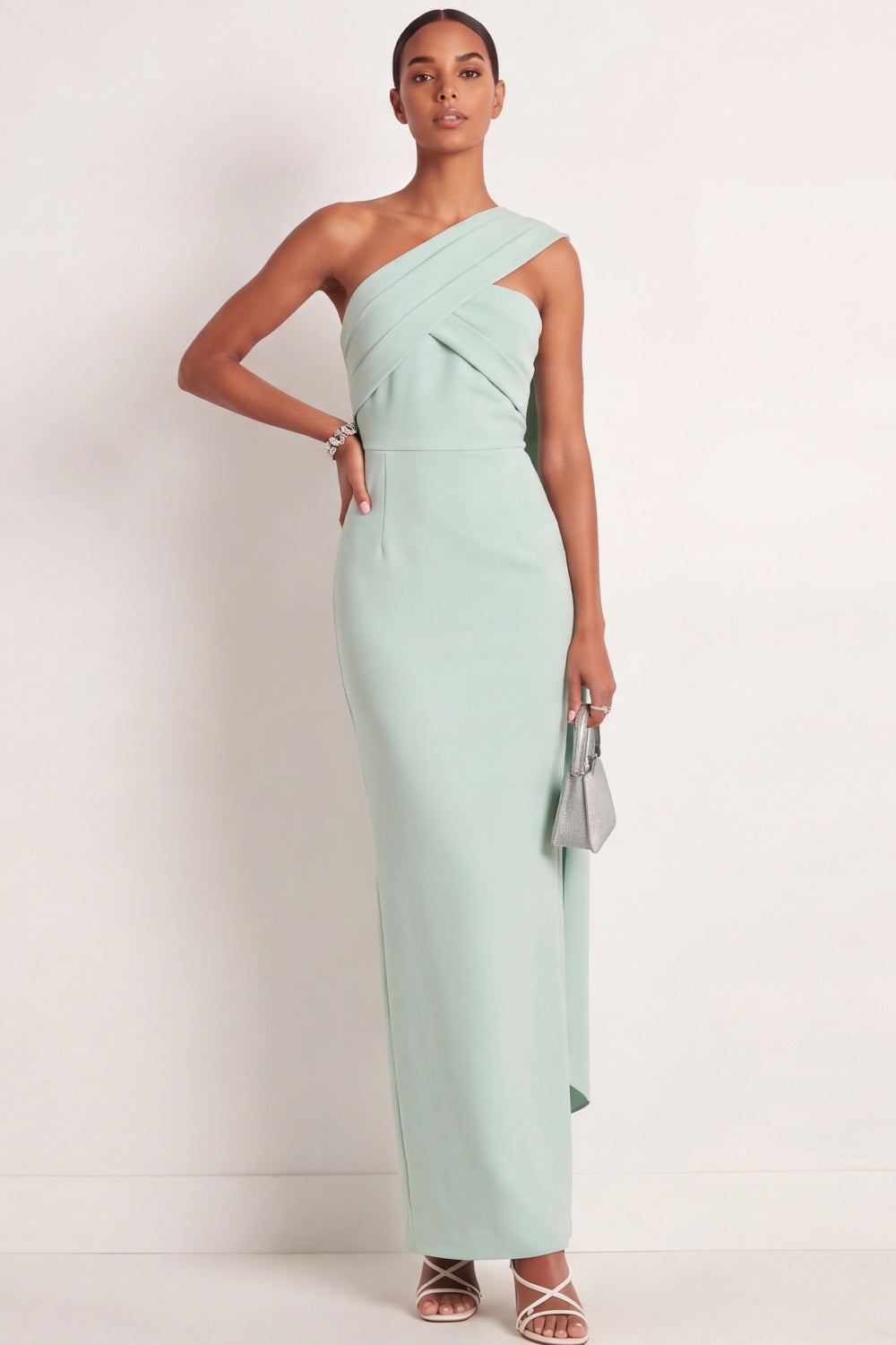 Evelyn Mint One-Shoulder Maxi Dress