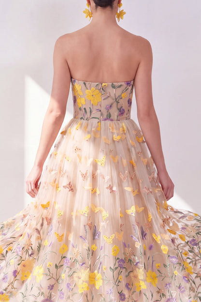 Valentina Floral Strapless Maxi Dress