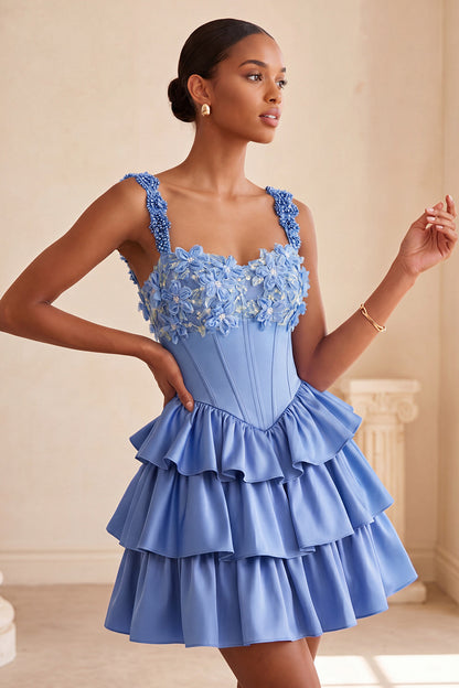 Violet A-Line Corset Dress with Tiered Lace