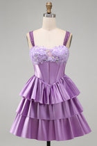 Violet A-Line Corset Dress with Tiered Lace