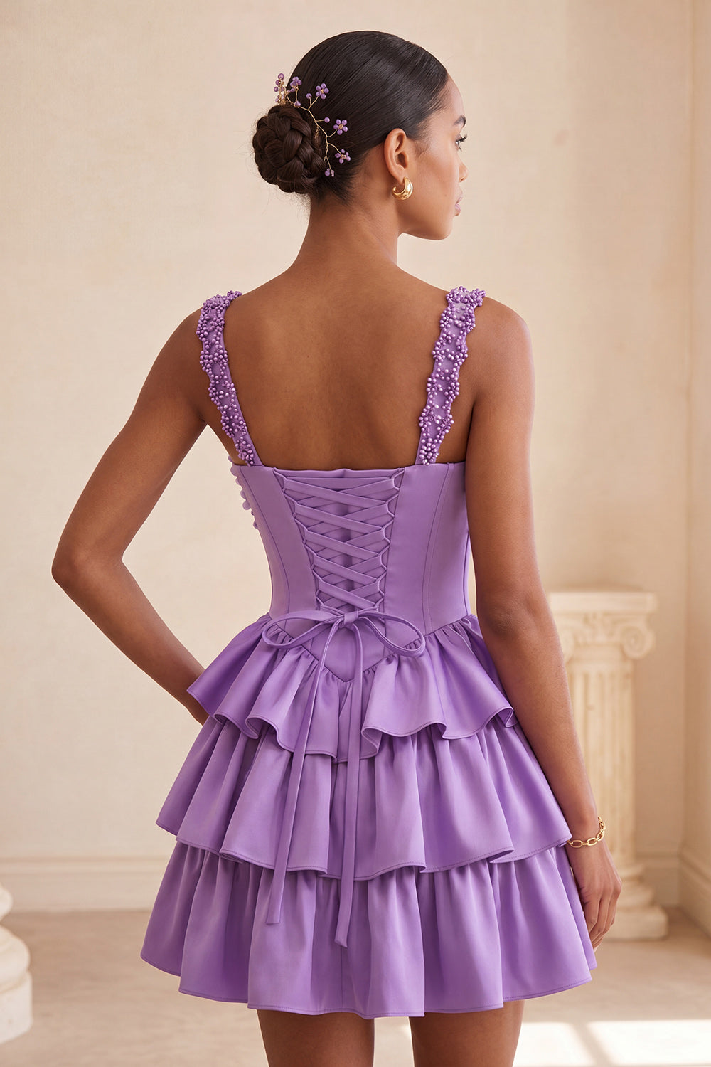 Violet A-Line Corset Dress with Tiered Lace
