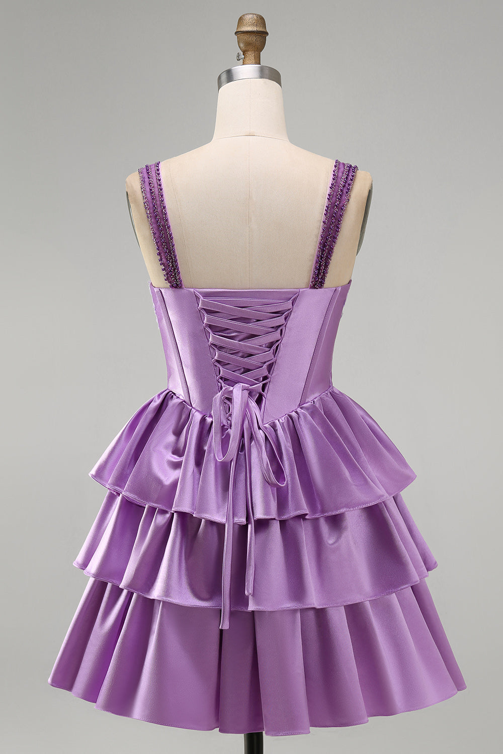 Violet A-Line Corset Dress with Tiered Lace