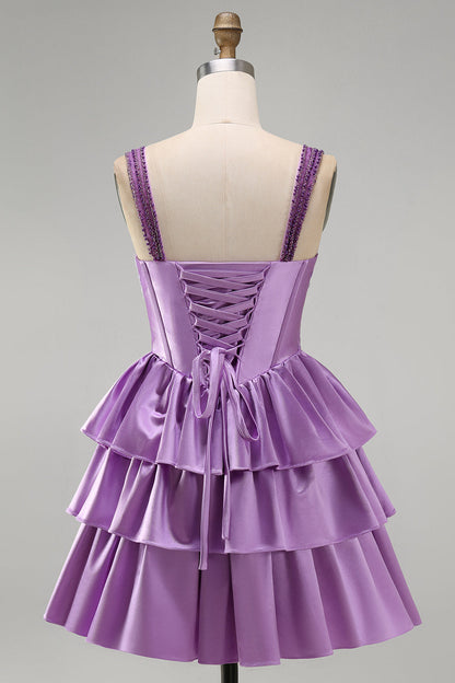 Violet A-Line Corset Dress with Tiered Lace