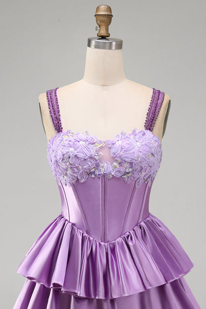 Violet A-Line Corset Dress with Tiered Lace