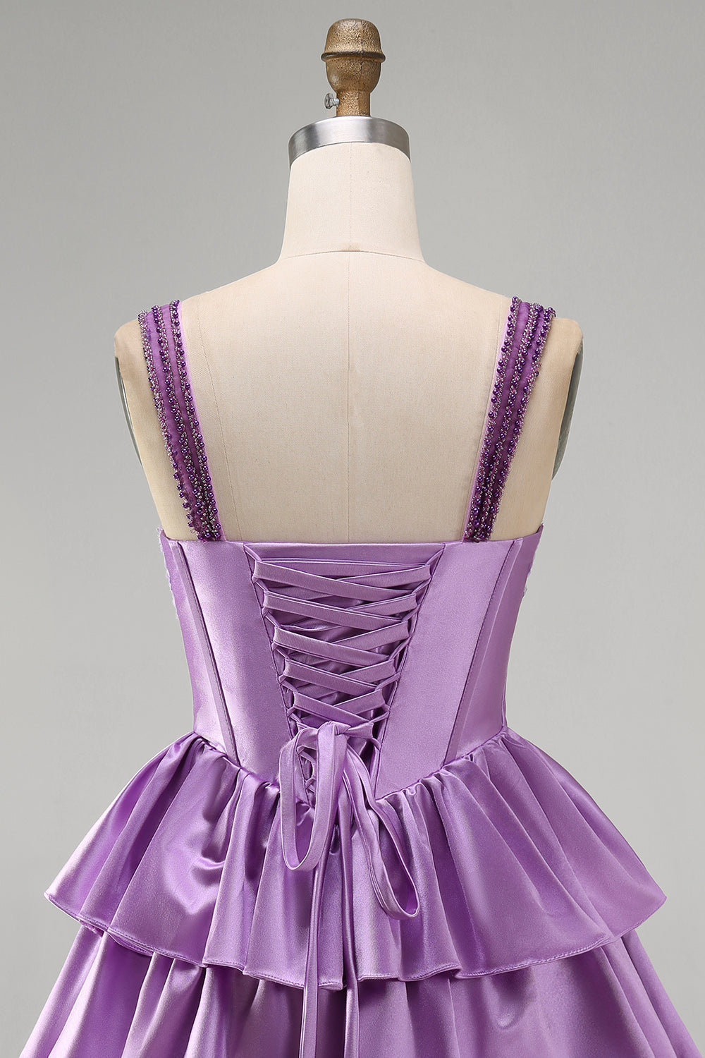 Violet A-Line Corset Dress with Tiered Lace
