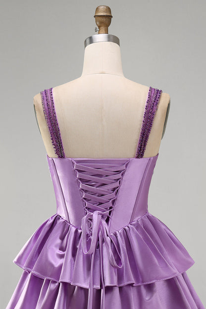 Violet A-Line Corset Dress with Tiered Lace