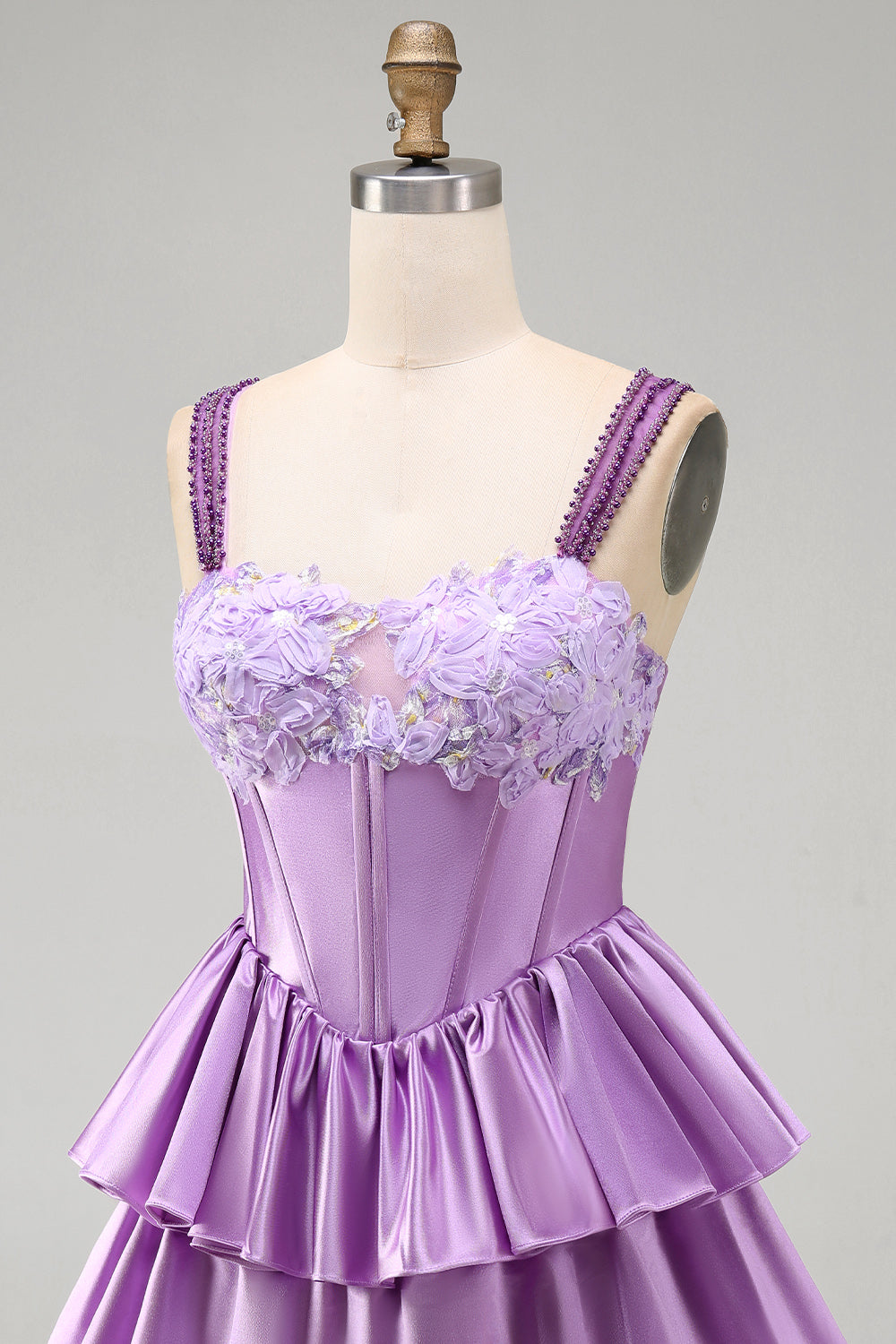 Violet A-Line Corset Dress with Tiered Lace