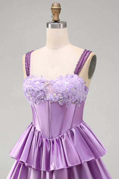 Violet A-Line Corset Dress with Tiered Lace