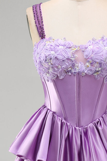 Violet A-Line Corset Dress with Tiered Lace
