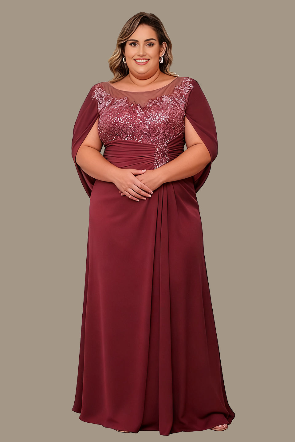Arabella Floral Appliqué Cape Maxi Dress