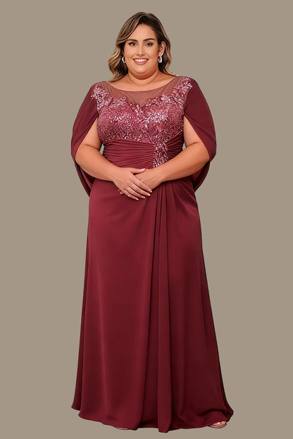 Arabella Floral Appliqué Cape Maxi Dress